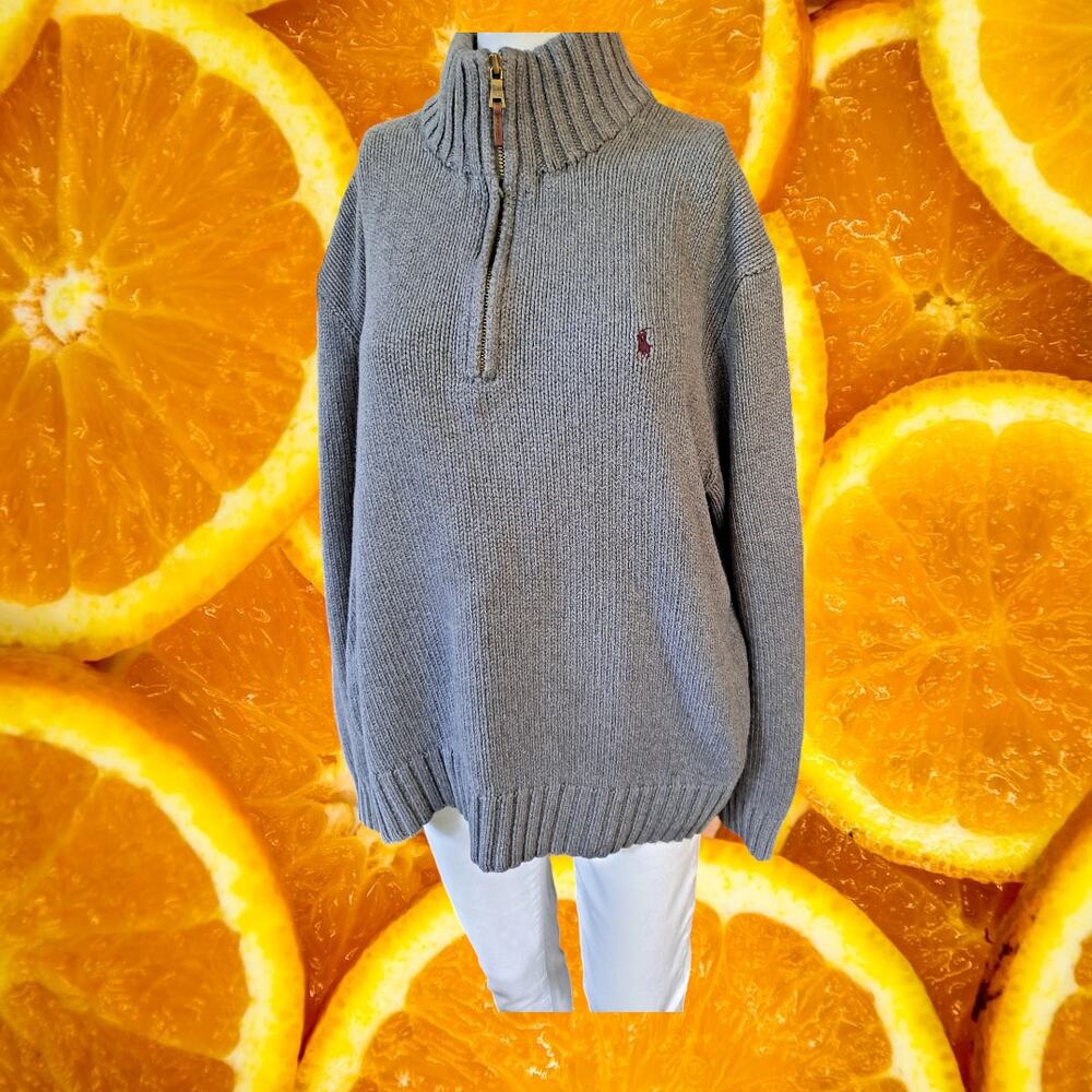 Polo by Ralph Lauren Gray 1/4 Zip Knit 100% Cotton Sweater Size XL